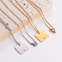 Bijoux personnalisés plaques en acier inoxydable zircon blanc carré pendentif collier pierre précieuse pour la gravure au laser