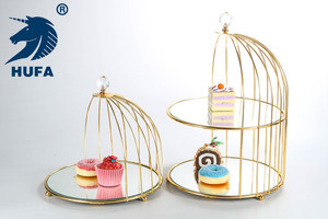 HUFA toptan 2 katlı hizmet tepsi Metal kuş kafesi düğün kek standı Catering gıda standı şerit kek araçları paslanmaz çelik - Product Image 3