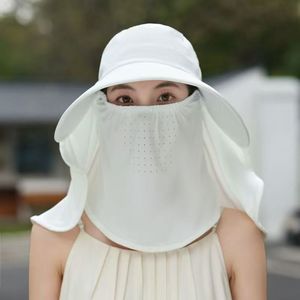 Sombrero de sol de seda helada de verano con cubre rostro y protector de cuello UPF 50 para mujer, ala ancha, color liso: caqui, blanco roto, rosa, negro, gris - Product Image 4