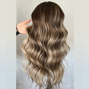 Nudos de lejía, cabello humano virgen europeo de alta calidad, resaltado, Color marrón, onda del cuerpo, hermosa peluca con malla frontal 13*6 para chica de fiesta - Product Image 4