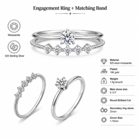 Ensemble de bagues de mariage en moissanite, bague de fiançailles en argent sterling 925 et alliance assortie 0,1 CT
