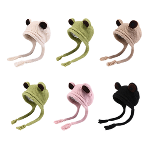 Chapeaux de <span class=keywords><strong>grenouille</strong></span> pour adultes <span class=keywords><strong>Bonnet</strong></span> mignon <span class=keywords><strong>Crochet</strong></span> <span class=keywords><strong>Bonnet</strong></span> tricoté Big Eye Frog Winter Ear Warmer Protective Beanie Hats With Fleece Lined - Product Image 1