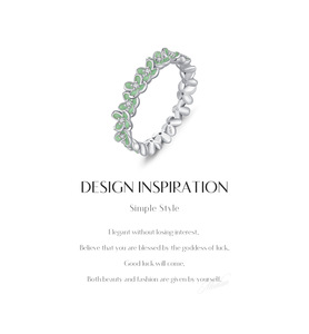 S925 Silver Cute Flower Eternity Band <b>Ring</b> In With Green Enamel And <b>Crystal</b> Stones For Women's Everyday Wear - Product Image 5