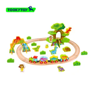 2024 HOT&NEW Jogo de Trem Ferroviário de Brinquedo de Madeira Competitivo 40pcs - Dinossauro Médio