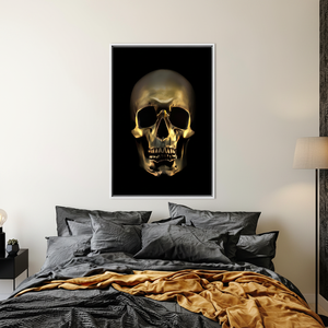 Golden Skull Tempered Glass Wall Art: Modern Halloween Printed <b>Canvas</b>,WHITE <b>FRAMED</b> <b>CANVAS</b> - Product Image 3