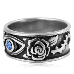 yunnique Vintage European American Style <b>Titanium</b> Steel Rose Horus Eye <b>Ring</b> Silver Unisex Jewelry Gift Bezel Setting - Product Image 3