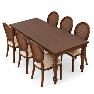 Luxury European Hardwood Dining Table Set with Glass Surface and Beige Upholstered <b>Chairs</b> for Elegant Villa Hotel Restaurant - Product Image 6