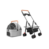Poussette pour animaux de compagnie légère, pliable, détachable et portable en métal de luxe avec porte-animaux pour petits chiens et chats