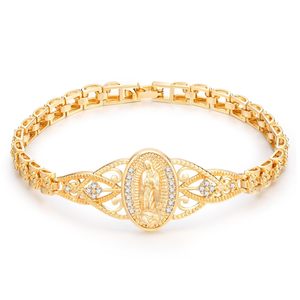 Bracelet vintage à motif géométrique religieux de la Vierge Marie en or 18 carats plaqué or, cadeau unisexe - Product Image 1