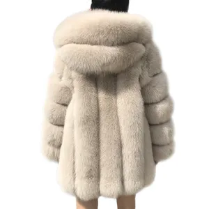Abrigo de piel de zorro Natural de lujo para mujer, Abrigo con capucha de invierno con piel Real