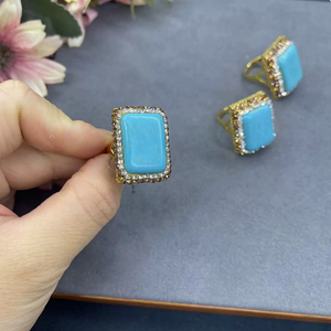 Bague Vintage Unisexe en Laiton Plaqué Or avec Strass et Zircon Incrustés de Turquoise, Bijou Chic – Collection RA2014, Offre Spéciale - Product Image 5