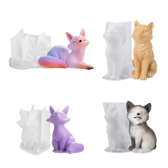 NEW DIY Handmade 3D Animal Bear Dog Fox Epoxy Resin Plaster Gypsum Candle Silicone Mold