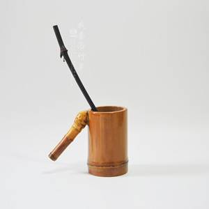 Bamboo Cup With Pipe Holder Bent Type Deep Carbonization Solid Color For Smoking Pipes - Product Image 1