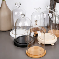 Cloche en verre anti-poussière pour bougie, cloche décorative de table avec base en bois, cloche en verre décorative