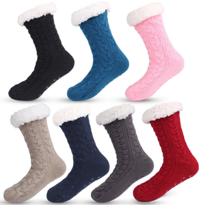 Pantoufle pour femme doux épais hiver couleur unie torsion <span class=keywords><strong>chaussettes</strong></span> adhésif et distribuer confortable antidérapant maison sol pantoufles chaussette pour femmes - Product Image 1