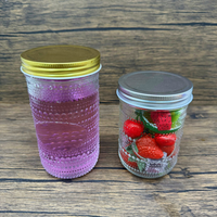 Pot en verre transparent imprimé 480ml 580ml avec couvercle en fer blanc à points gaufrés, classique pour cuisine, aliments, épices, thé, à large ouverture, type Mason