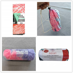 カスタムエンボス加工ロゴマイクロファイバーヨガタオルコーナーポケットタイ染めプリントホットヨガノンスリップマットドローストリング抗菌ニット - Product Image 6