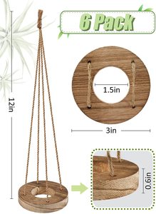 Ripiano in legno 6 pz supporto per impianto aereo in legno da appendere-3.1 "appendiabiti per piante d'aria in legno <span class=keywords><strong>di</strong></span> pino con corde <span class=keywords><strong>di</strong></span> iuta - Product Image 2