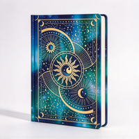 Carnet de notes personnalisé à couverture rigide en feuille d'or Soleil et Lune, thème Astrologie et Constellations, vente en gros