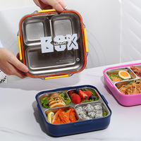 Boîte à lunch isotherme en acier inoxydable à 4 compartiments, anti-fuite, pour adultes/bureau, compatible micro-ondes, thermos, bento