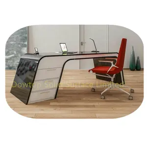 Office modern furniture white&black acrylic solid surface office desk white office desk