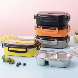 High Quality Stainless Steel Bento <b>Box</b> Thermal Insulated Plastic Lid Heatable Leak Proof BPA Free 3-Compartment Foldable <b>Lunch</b> - Product Image 6