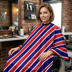 Cape de Salon Classique Rétro à Rayures, Robe de Barbier Imperméable, Tissu de Coiffeur Professionnel, Capes de Coupe de Cheveux Personnalisables avec Logo pour Salon - Product Image 1