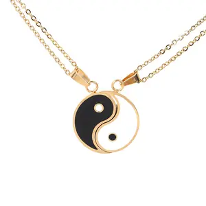 Collar De Pareja Yin and Yang Gossip Stainless Steel Pendant Necklace Kalung Gold Plated Yin Yang Personality Pendant Necklace