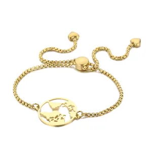 Kalen Fashion Jewelry Gift Map Stainless Steel Adjustable Cuff Bracelet Heart Pendant