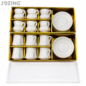 Juego de Tazas y Platos de Cerámica Blanca para Espresso, 12 Piezas para 6 Personas, Tazas de Café de Porcelana Minimalistas con Caja de Regalo Dorada, 3oz - Product Image 1