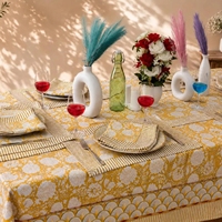Nappe en coton pur imprimée botanique vert sauge avec bordure festonnée pour salle à manger, décoration de maison de style campagnard