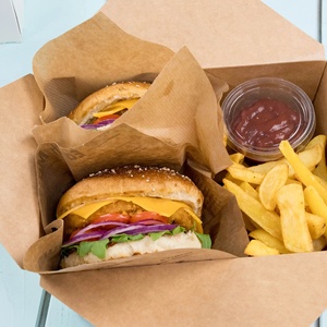 Sacs à hamburgers en papier kraft aspect journal 16x16cm, résistants à la graisse, imprimés, jetables, pour snacks - Product Image 5