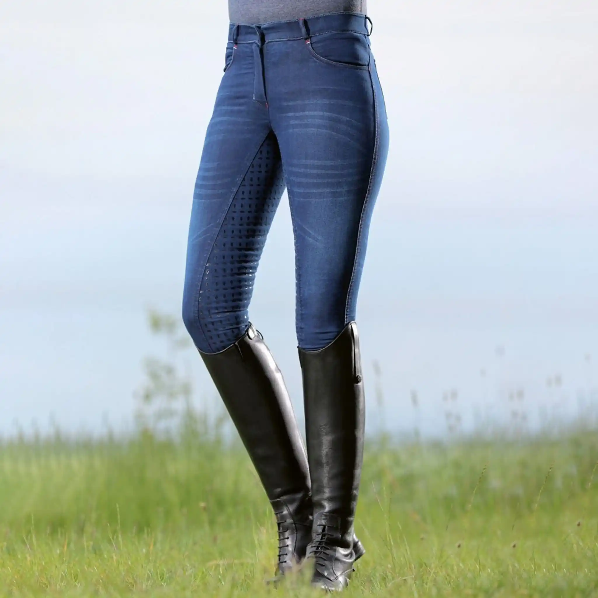 מכנסי רכיבה מותאמים אישית ג'ינס אלסטי סיליקון חותלות הגנה נגד החלקה נשים מכנסי רכיבה על סוסים נושמים