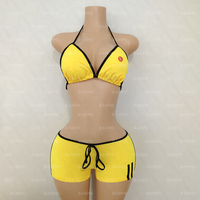 Sportieve stijl, bijpassende badkleding fabrikant, dames eco-vriendelijke bikini, op maat gemaakte logo bikini shorts, 3-delige set