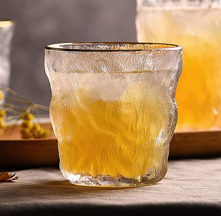Hand made glass cup gold rimmed whiskey glasses cold drinks cup