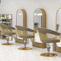 Chaise de coiffure inclinable en similicuir rose tufté, base dorée, réglable en hauteur, rotation à 360 degrés – Meilleure vente