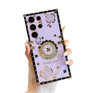 La <span class=keywords><strong>coque</strong></span> de téléphone carrée S23FE avec support incrusté de diamants S24ultra Lucky Four-leaf Clover A55 convient aux européens et aux A - Product Image 5