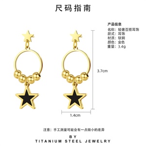 Korean Cute 18k Gold Plated Hoop <b>Earrings</b> Stainless Steel Star Pendant <b>Earring</b> - Product Image 5