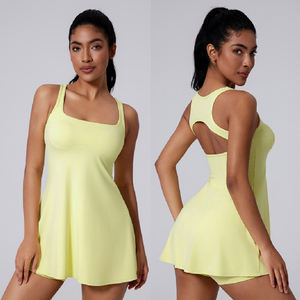 Vestido Deportivo de Yoga con Cuello Cuadrado para Mujer, Sensación Desnuda, Espalda Descubierta con Pantalones Cortos Interiores, para Entrenamiento, Fitness, Golf - Product Image 2