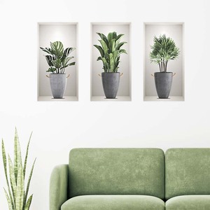 Autocollant mural de rempotage de plantes vertes créatives faux <span class=keywords><strong>triptyque</strong></span> tridimensionnel décalcomanies papier peint décoratif de salon - Product Image 3