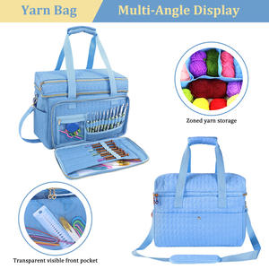 Sac à tricoter et à crocheter de grande capacité avec poignée et bandoulière - Organisateur de rangement pour fils multi-poches pour aiguilles, crochets et fournitures - Product Image 1