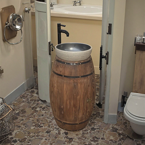 Support de lavabo de comptoir en <span class=keywords><strong>bois</strong></span> de luxe, en forme de fût de chêne vieilli, design en arche, 35 cm, en stock - Product Image 6