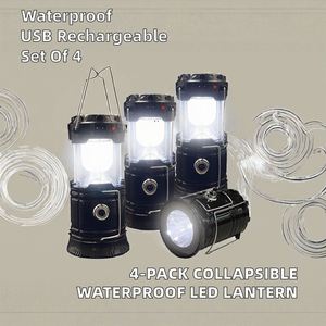 Lanterne de camping LED pliable portable, rechargeable par USB solaire, légère, étanche, lampe de poche, kit de survie, intérieur/extérieur - Product Image 2