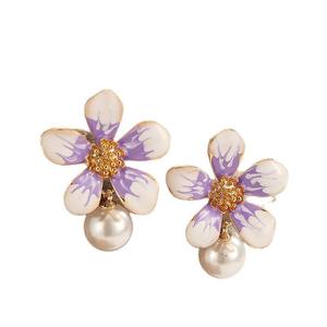 Nueva venta al por mayor de moda fresca Linda personalidad esmalte pendientes nueva moda flor perla multicolor gota pendientes para niñas mujeres - Product Image 5
