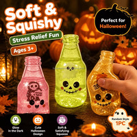 Jouet Squishy Bouteille Pailletée Halloween, Jouet Transparent Extensible en TPR à Presser, Fantôme Citrouille Anti-Stress, Boîte Mystère, Cadeau de Fête pour Enfants