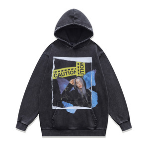 Sweat à capuche en pur coton lourd avec impression américaine rétro <span class=keywords><strong>Rodman</strong></span> Direct Spray et effet lavé pour hommes et femmes. - Product Image 3