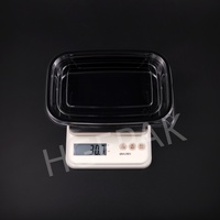 Emballage alimentaire jetable écologique en plastique RPET rectangulaire de 35 oz, base noire, couvercle transparent, boîte à salade