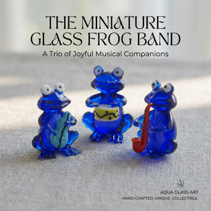 Miniature en verre Aqua Glass Art : Trio musical décoratif d'oiseaux bleus en verre de Murano, artisanal, style Art Déco - Product Image 1