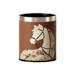 Horse Pattern Leather Trash Can Cylindrical Large Capacity Indoor Use For Living Room Bedroom Bathroom - Product Image 2