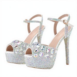 Nuevas Sandalias de Tacón Alto Tipo Stiletto con Punta Abierta, de PU, Color Sólido, con Pedrería, Diamantes de Imitación y Cristales, Ideales para Bodas - Product Image 1